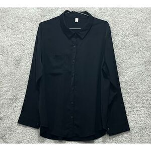 Aisew Women's Button Up Shirt Size X-Large Black  Regular Fit Long Sleeve Career